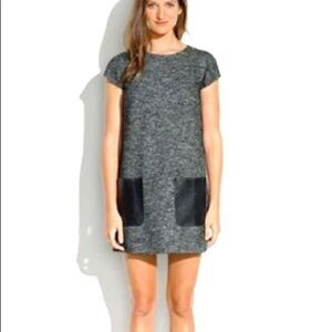 Madewell Mod Sheath Wool Dress Leather Trim